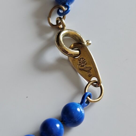 Oops A Daisy Bright Blue Beaded Necklace 18" Spring Ring Clasp - Picture 8 of 12
